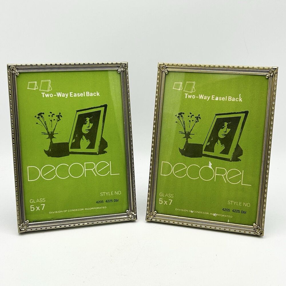 2 - VTG 1970s Brass Picture Frames 5x7 Standing Rectangle Matching NOS